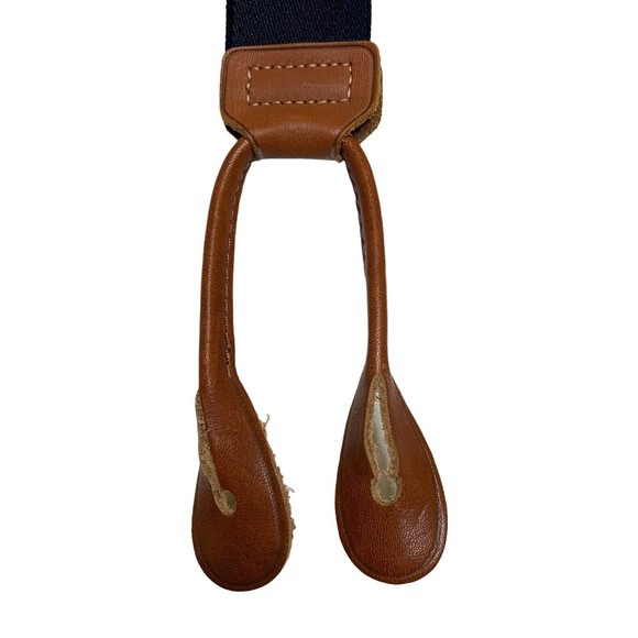 PERRY ELLIS PORTFOLIO Brown Leather Navy Red Stripe Y Suspenders Brass Hardware - Picture 6 of 8